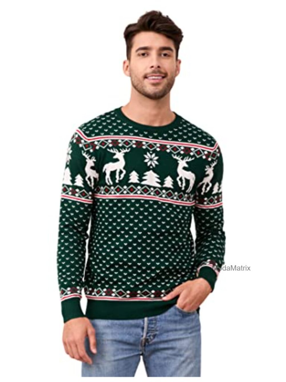 Family Christmas Sweater Crew Neck Reindeer Snowflake Knitted Pullover